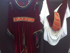 Adult Female Costumes to Hire - Medieval-Red velvet skirt & top with hat